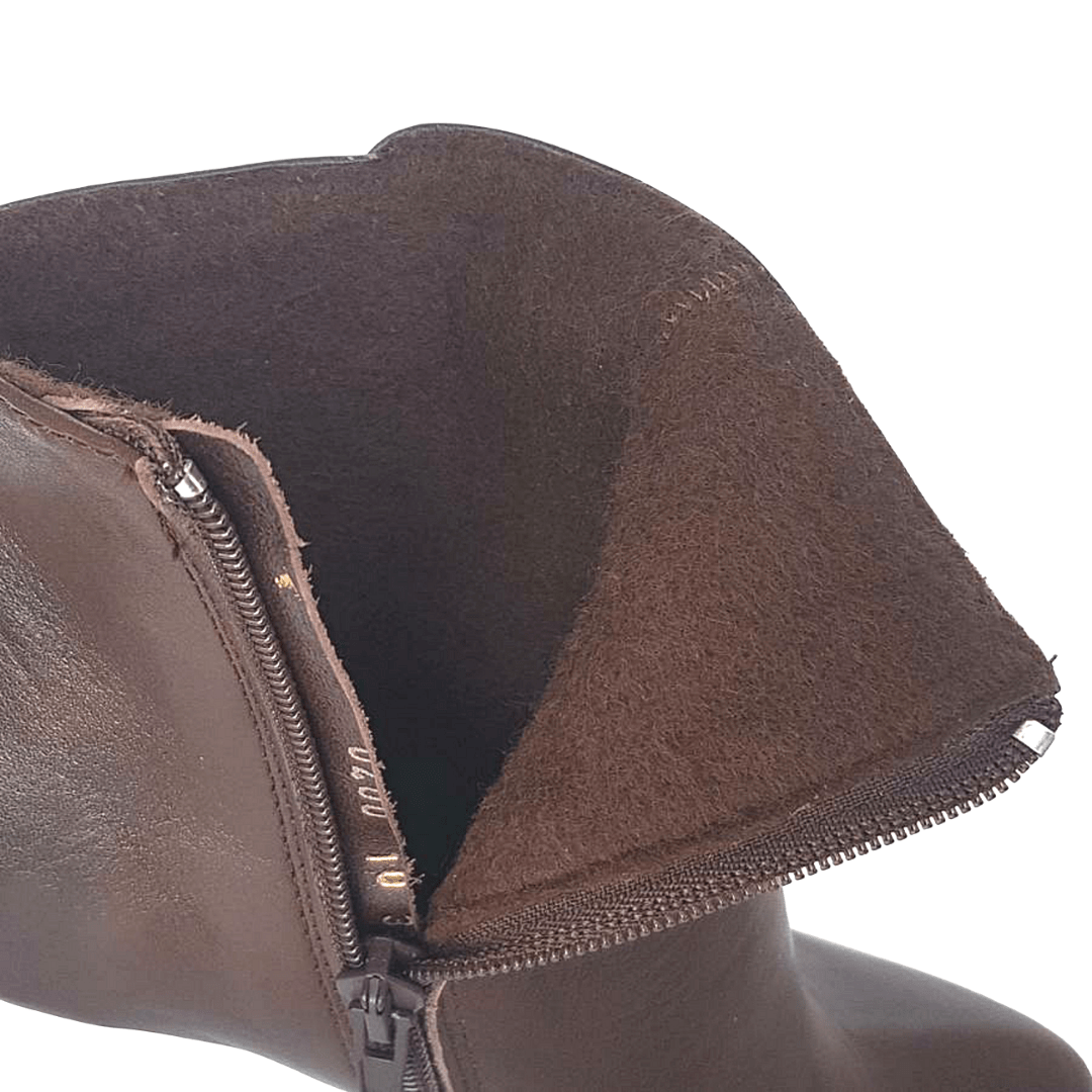 Lining of a brown leather boot