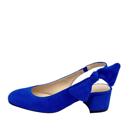 Blue suede slingback shoes