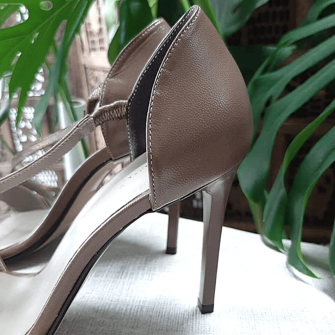 Petite strappy high heel sandals in brown leather