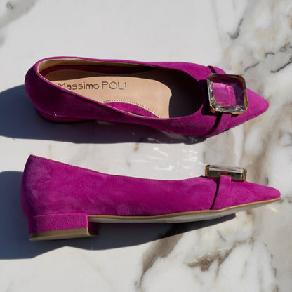 Petite balerina shoes in pink suede leather