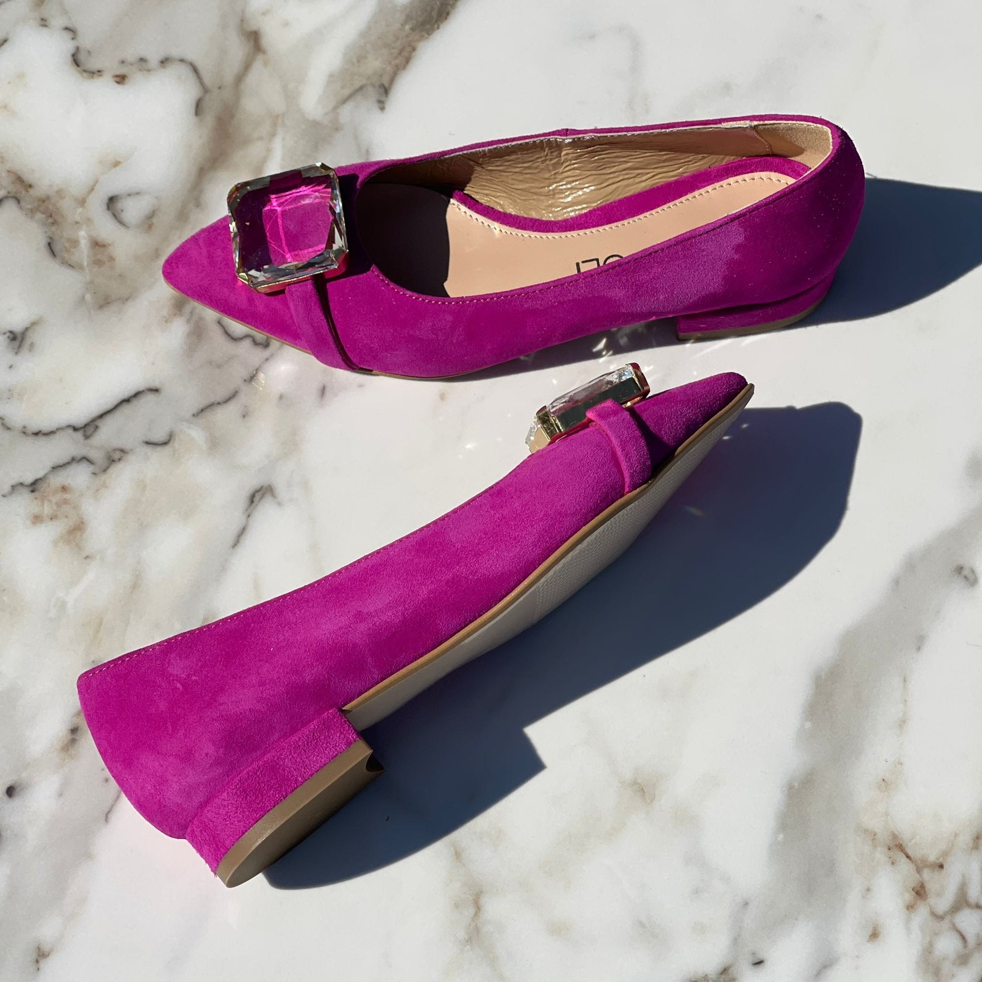 Petite balerina shoes in pink suede leather