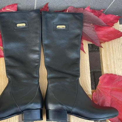 Knee high black leather boots in small size