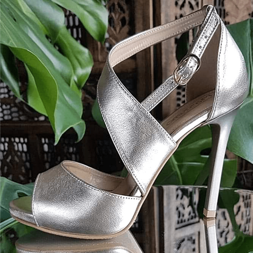 Petite gold sandals set on a high heel
