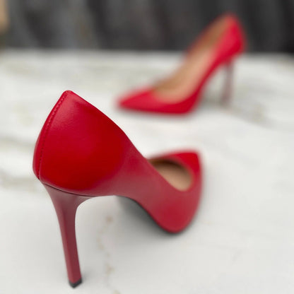 Red leather small size ladies heels