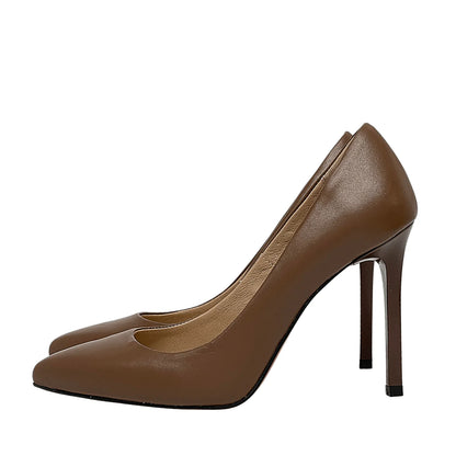 Brown leather high heels