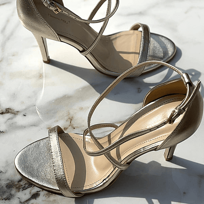 Petite ladies sandals in gold leather
