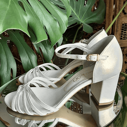 Pearl white block heel sandals