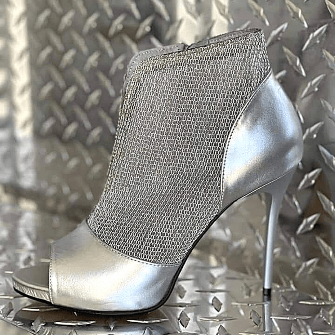 Open toe silver ankle boots