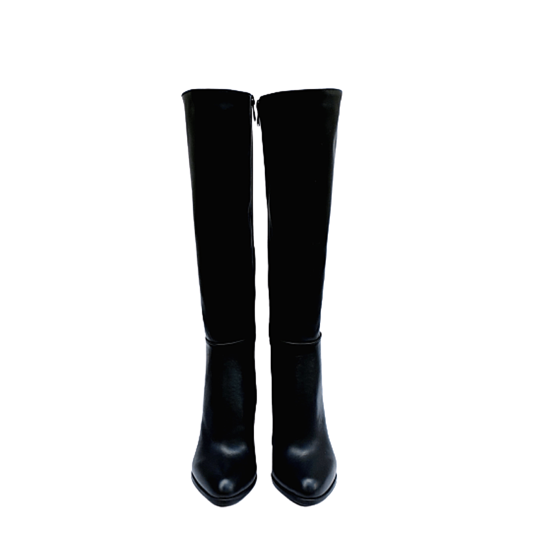 Knee high black leather boots