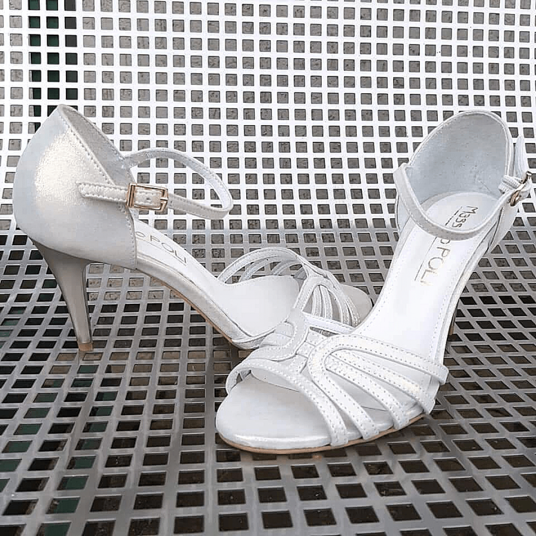 Open toe wedding sandals in ivory leather