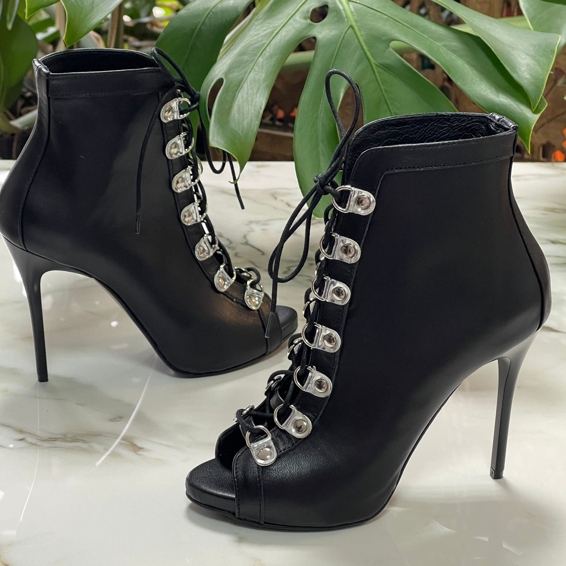 Black leather petite ankle boots