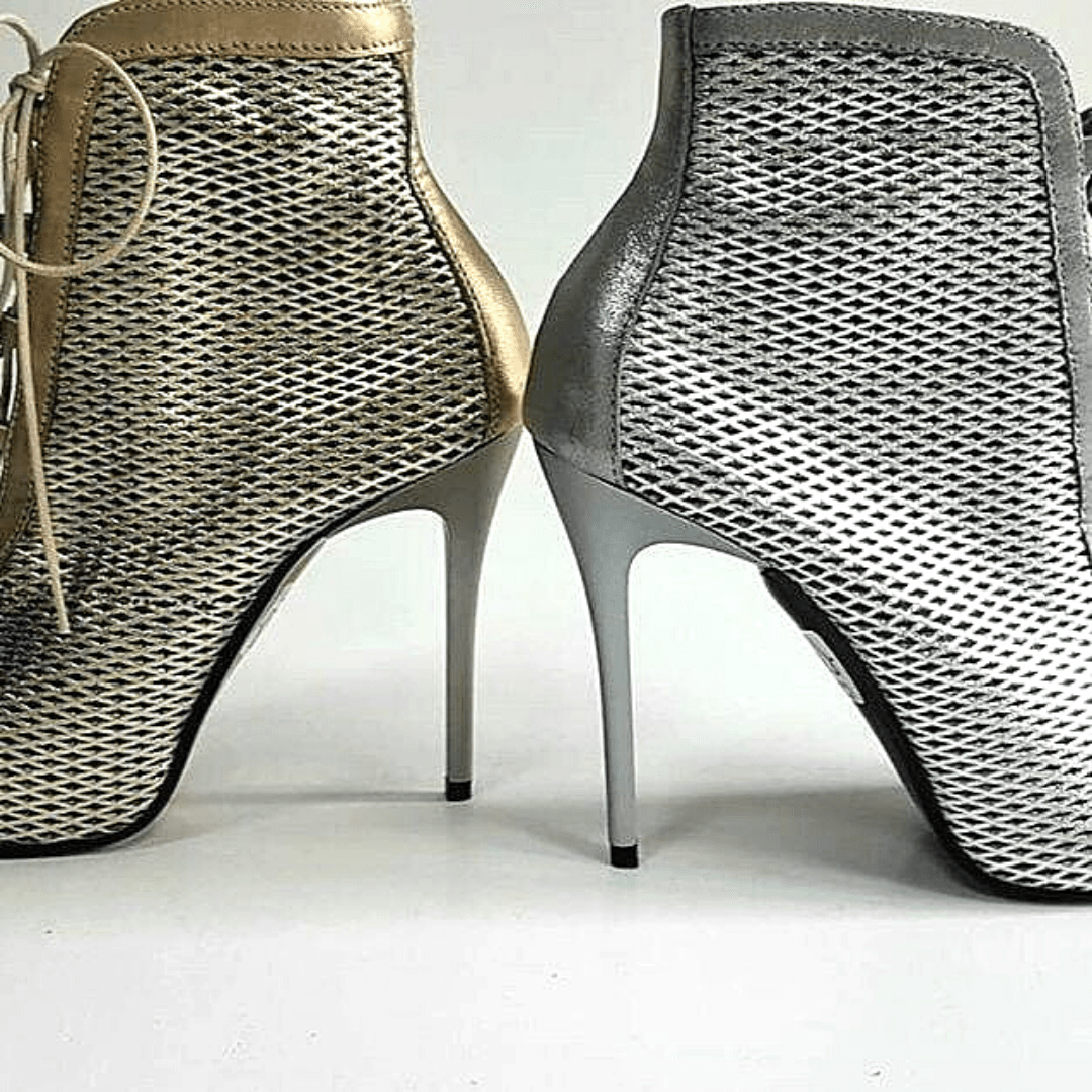 High heel gold and silver leather boots