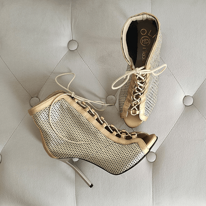 Petite gold leather gladiator ankle boots