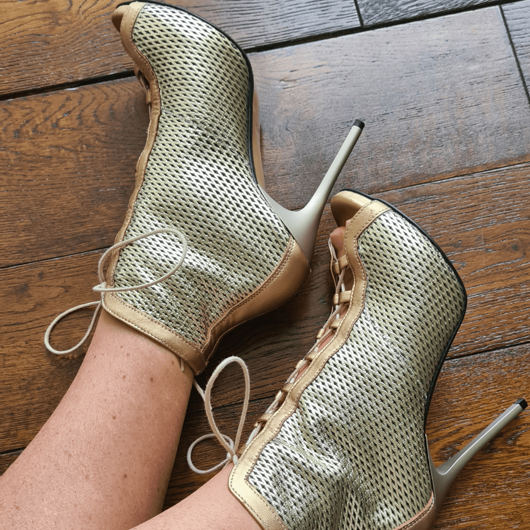  Petite gold leather gladiator ankle boots