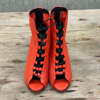High heel platform ankle boots in orange
