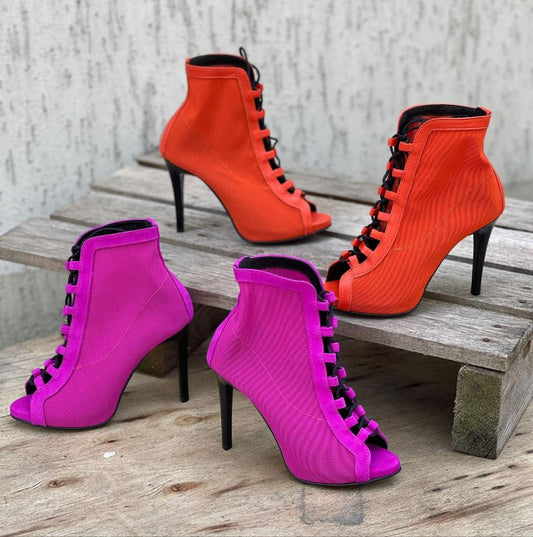 Petite platform boots in orange and pink
