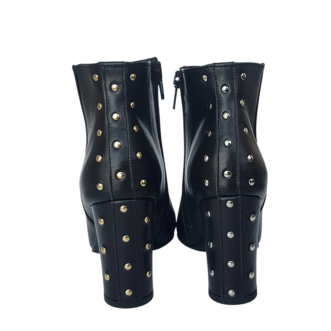 Petite ankle boots in black leather with gold and silver studs
