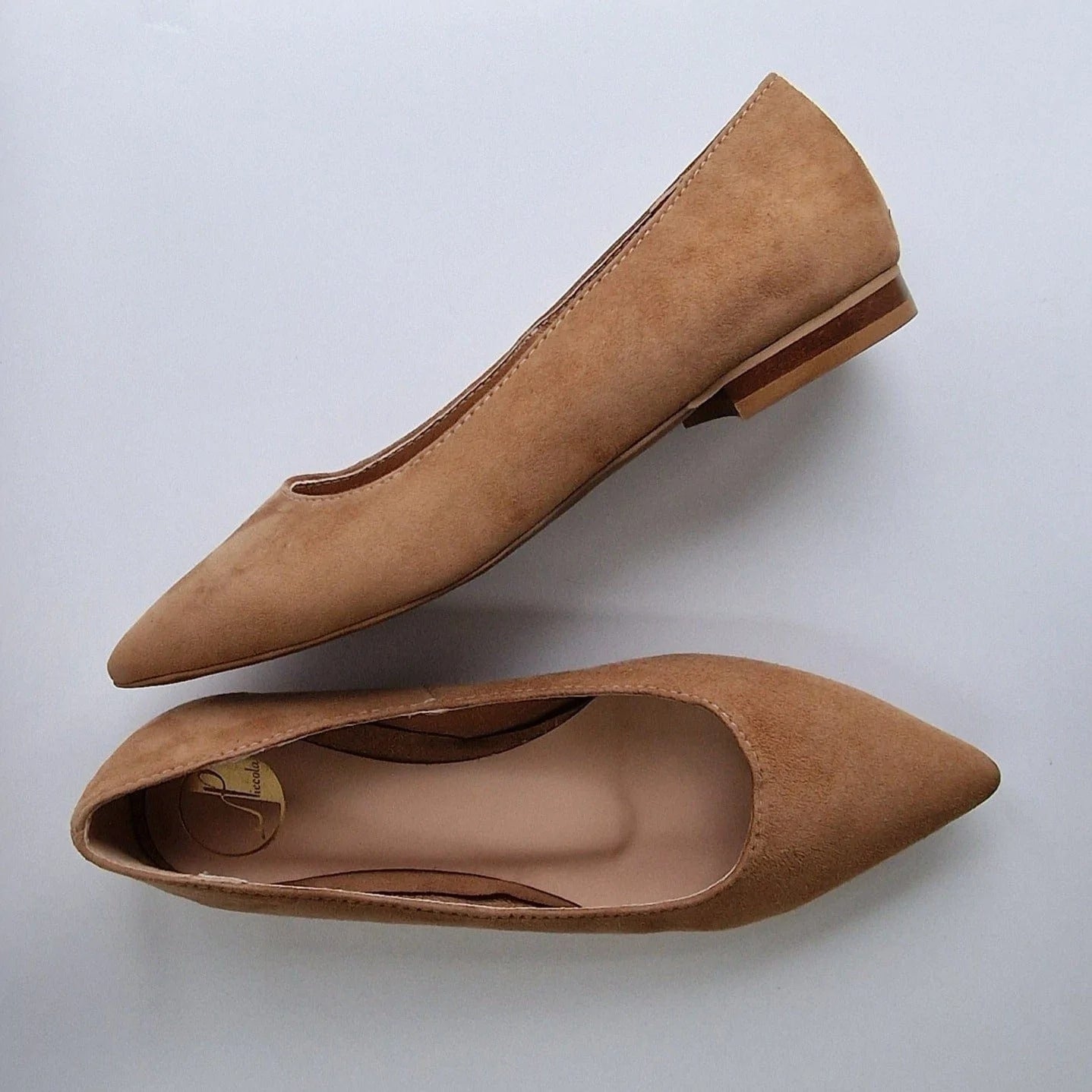 Pointed toe brown suede ballerina pumps